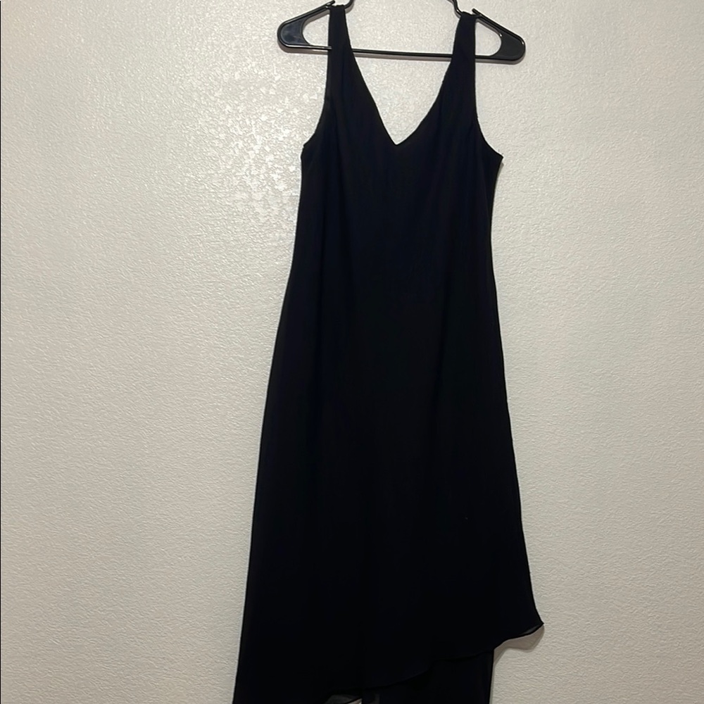 Black Asymmetrical V-Neck Slip Dress
